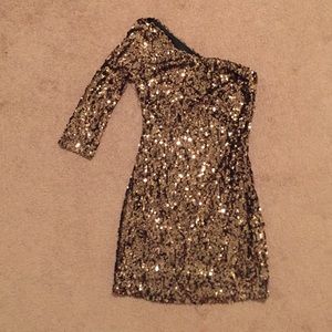 Gold and black sequin one shoulder dress