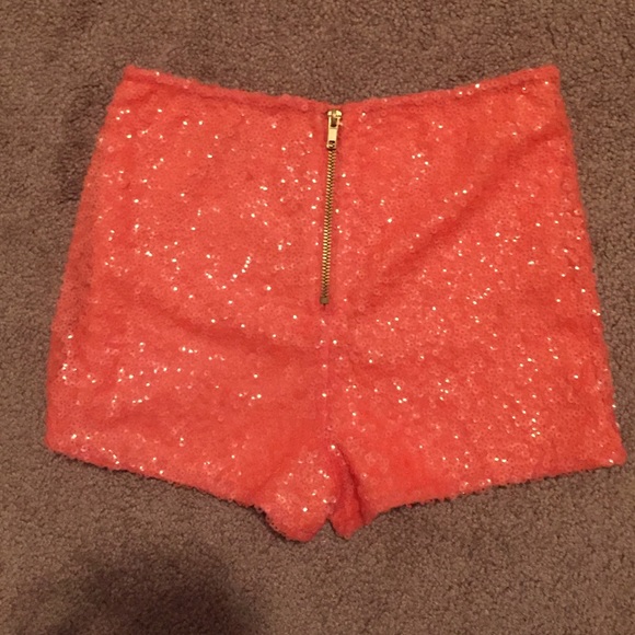 Charlotte Russe Orange/coral sequined shorts - Picture 2 of 2