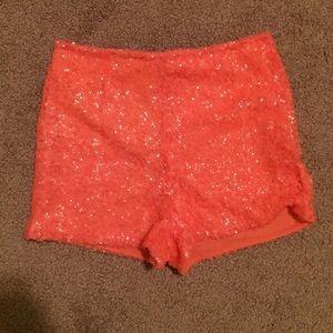Charlotte Russe Orange/coral sequined shorts