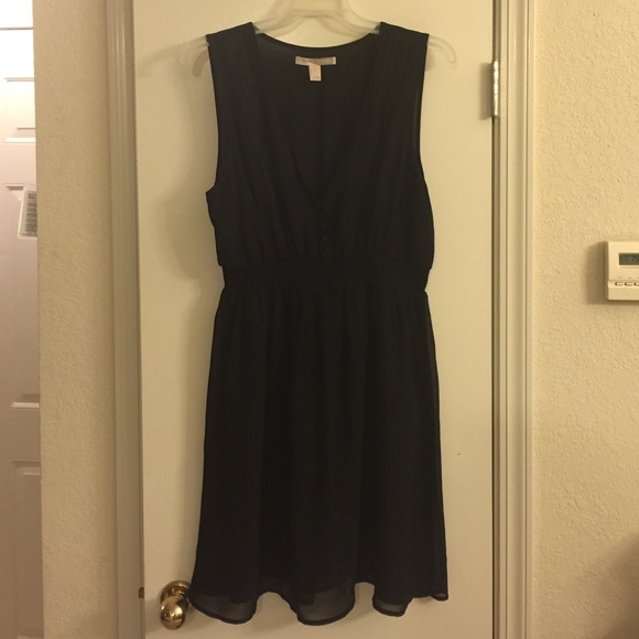 Black Chiffon Dress with Lace Neckline