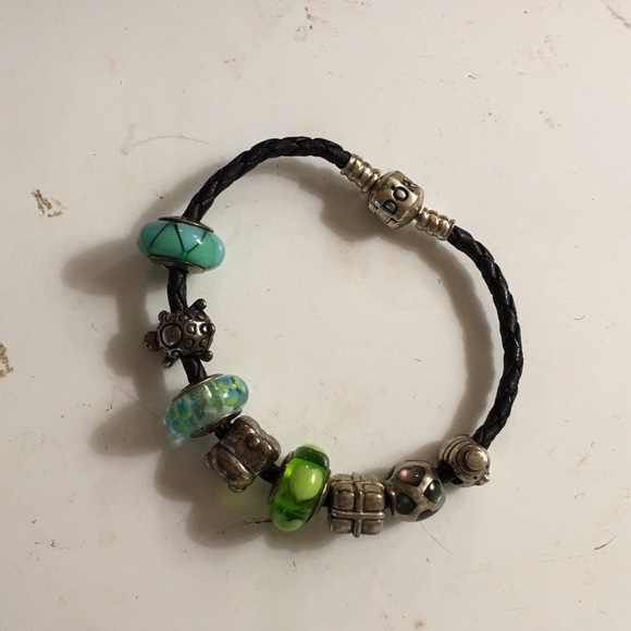 Pandora leather bracelet and charms