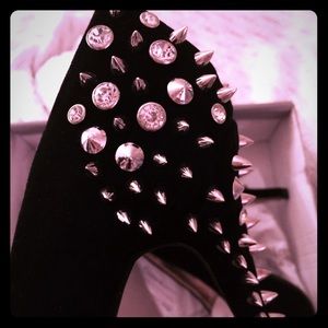 Black Spiked Platform Heels Suede by Henry Ferrera