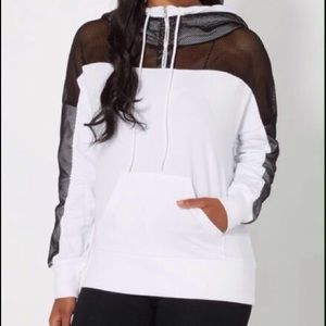Rue21 Sweaters - HP🎉Black Mesh Sleeves Mod Relax Fit Hoodie White Rue21 Sweaters - HP🎉Black Mesh Sleeves Mod Relax Fit Hoodie White