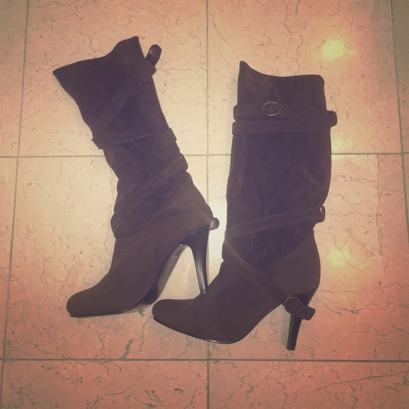 Brown high heel boots