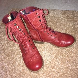 rustic red combat boots