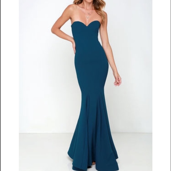 Strapless dress/gown, Jewel tone navy blue.