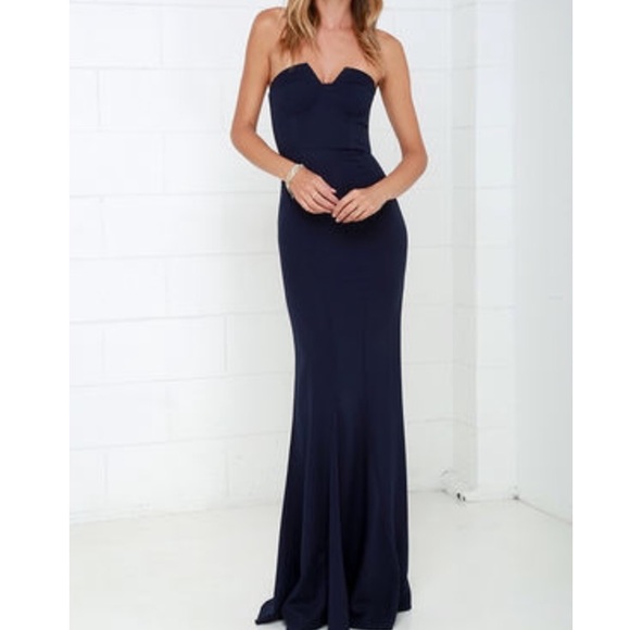 Navy Blue Strapless Dress L: 6-8