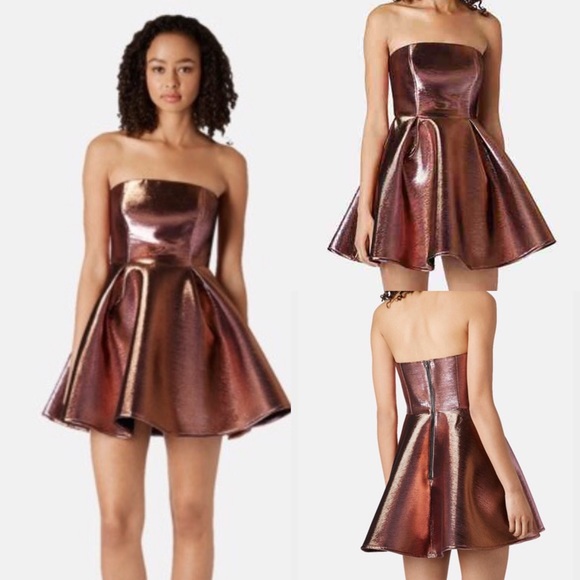 Topshop Pink Metallic Strapless Skater Dress