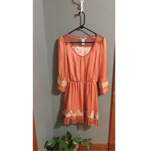 Pinky lacey cinched dress in salmon