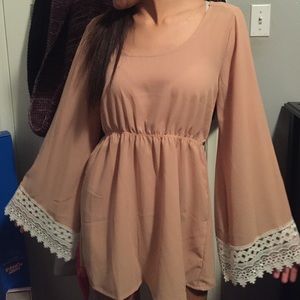 Lace arm tan dress