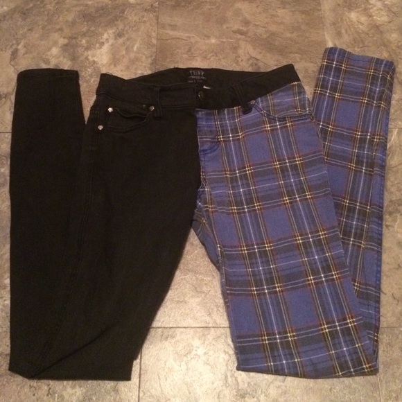 Tripp nyc Denim - Black/Blue Plaid Split-Leg Skinny Jeans