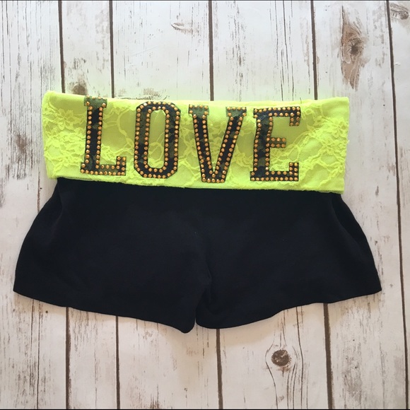 Zenana Outfitters Pants - Black and Neon Green Love Yoga Shorts