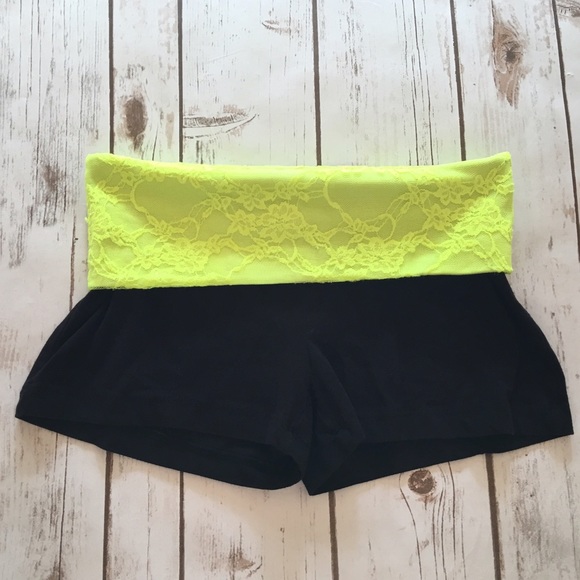 Black and Neon Green Love Yoga Shorts - Picture 2 of 2