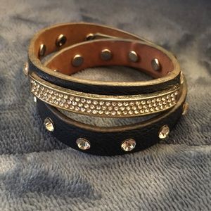 Rhinestone leather bracelet