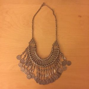 Silver Bib Coin Statement Necklace