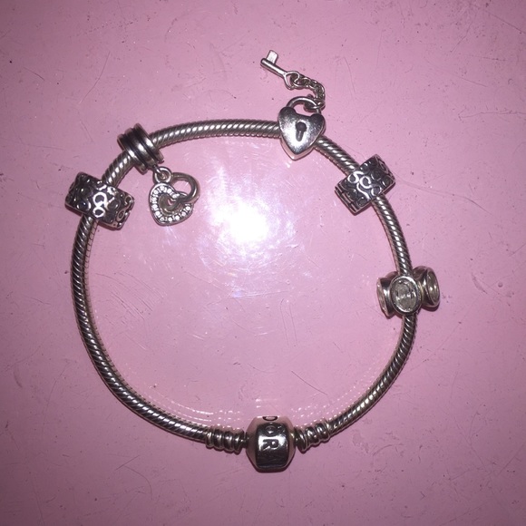 Pandora Jewelry Silver Pandora Bracelet With 2 Clips And 3 Charms Poshmark