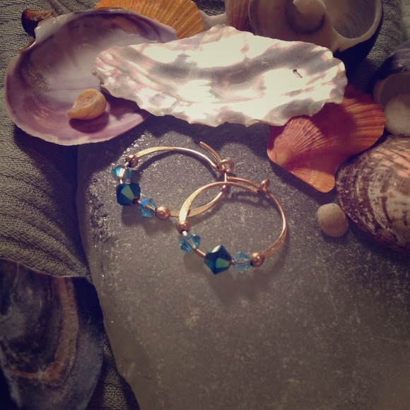 Tiny gold hoop with blue beads