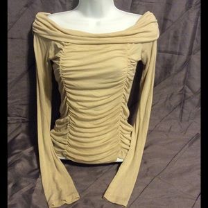 Nude Off Shoulder Stretch Top with Ruching - sz M