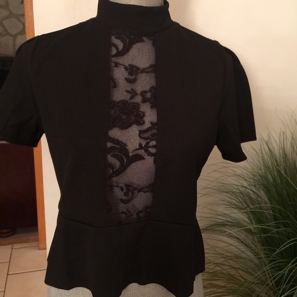 Zara Black High Neck Top With Short Sleeve