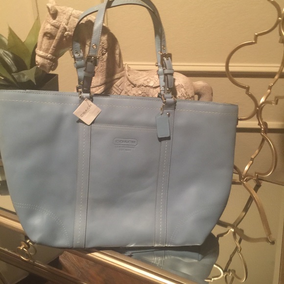 Tiffany blue leather tote bag by coach - new!