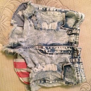 High waisted, acid washed American flag shorts