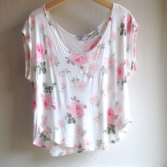 Sheer White & Pink Floral Print Top