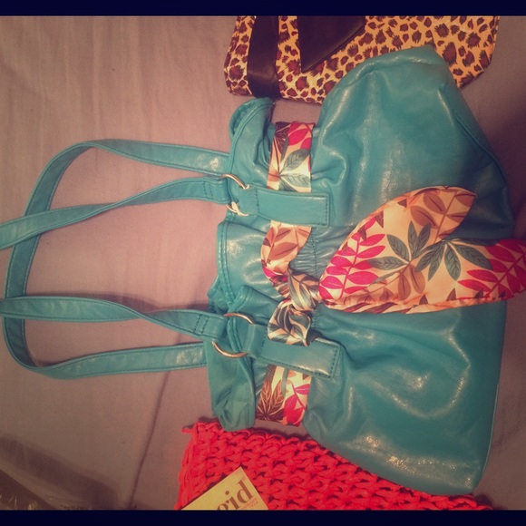 SOLD- Blue purse with eye catchy scarf