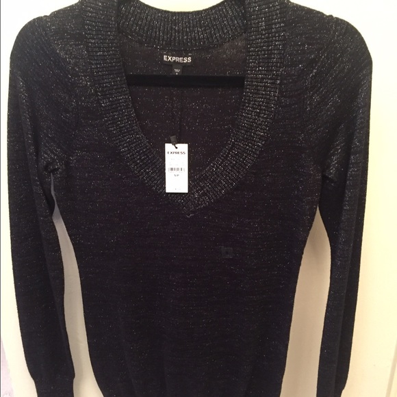Express V Neck Black Sparkle Sweater