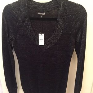 Express V Neck Black Sparkle Sweater