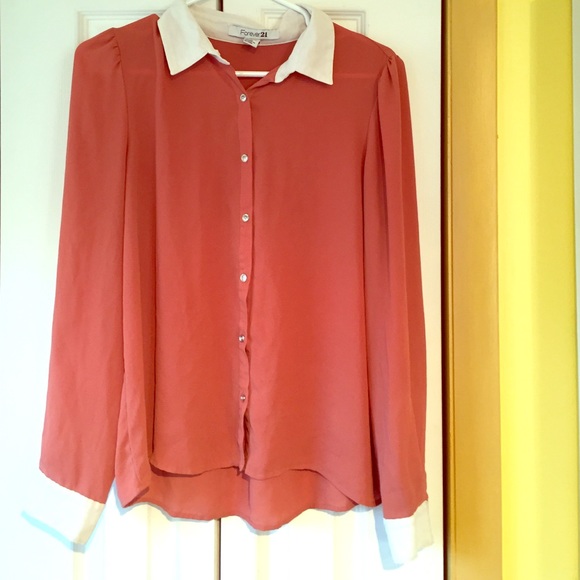Forever 21. Orange button down. Blouse.