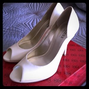 Guess Patent Leather Ivory Peep toe heels