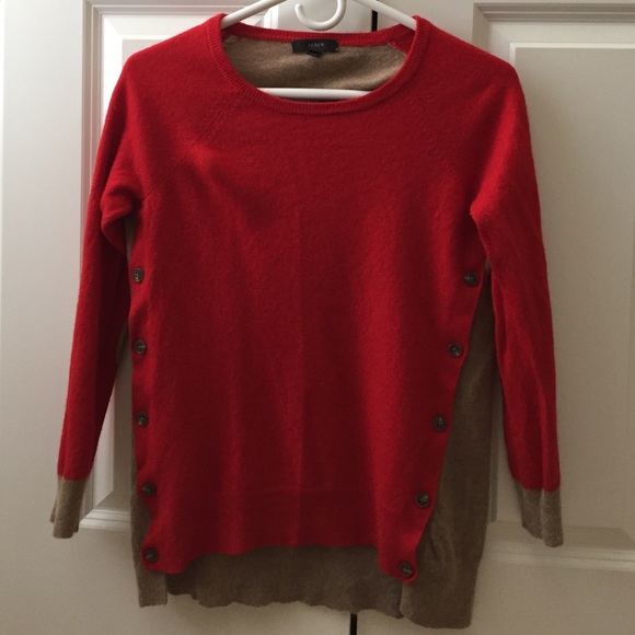 Red and Tan Jcrew Sweater with Elbow patches