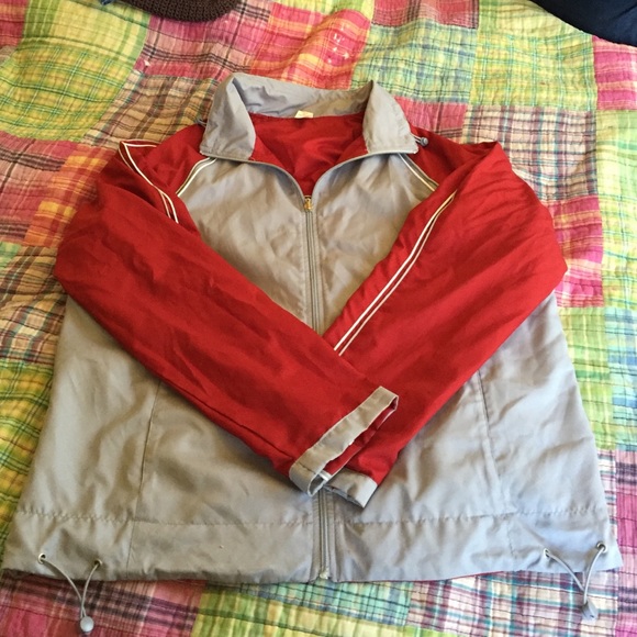 Mens small red and light grey windbreaker