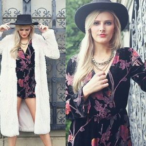 Black Velvet Romper w/ Floral Design