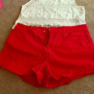 Vibrant red, high waisted shorts ✌