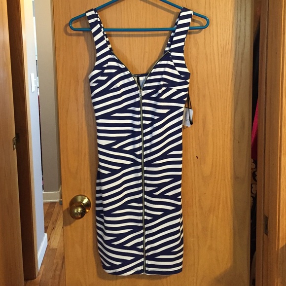 Navy and white striped dress