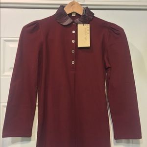 NWT Burberry Burgundy Shirt with Peter Pan Collar