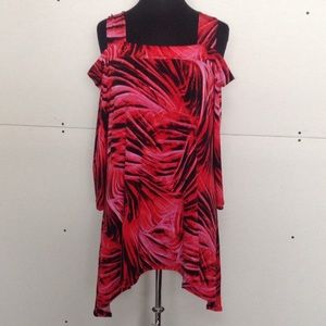 Red/black open shoulder tunic