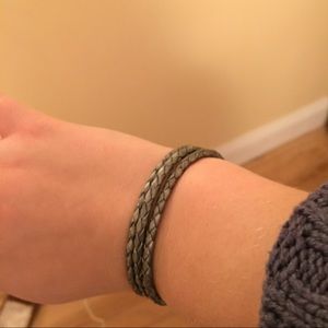 Silver triple strand leather braided Pandora