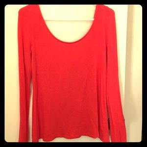 Open back with bow, coral long sleeve shirt