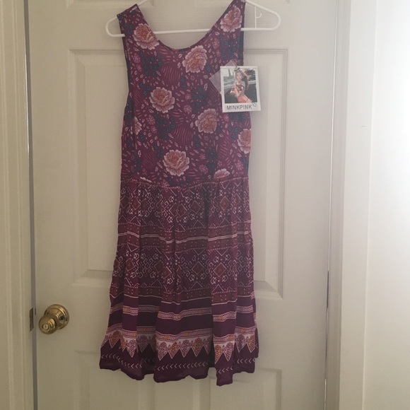 Cute boho purple floral dress mink pink xs