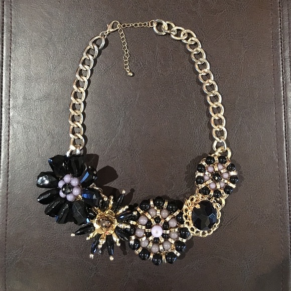Adorable Black, Gold & Purple Statement Necklace!