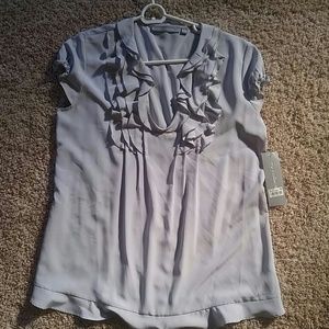 NWT- light gray/silver matte silky ruffle blouse