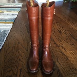 Brown Tory Burch Riding Boots with Gold Accents