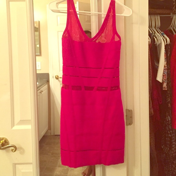 FUCHSIA BANDAGE DRESS W/ MESH INSERTS SIZE XS