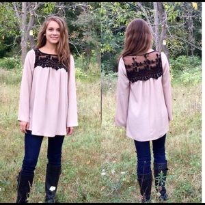 Taupe tunic with black lace