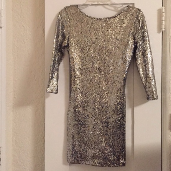 Gold Sequined Bodycon Dress - Picture 2 of 4