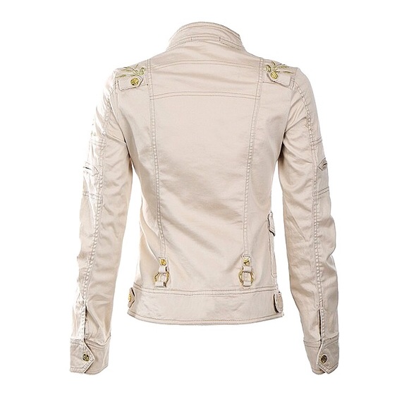 🆕 Cream beige metallic gold denim khaki jacket - Picture 2 of 2