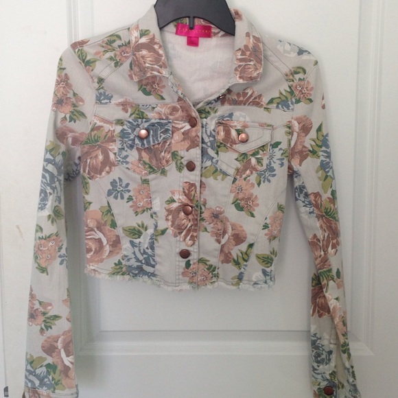 Cropped Jean Jacket with Floral Design