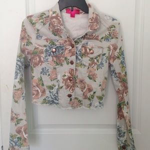 Cropped Jean Jacket with Floral Design